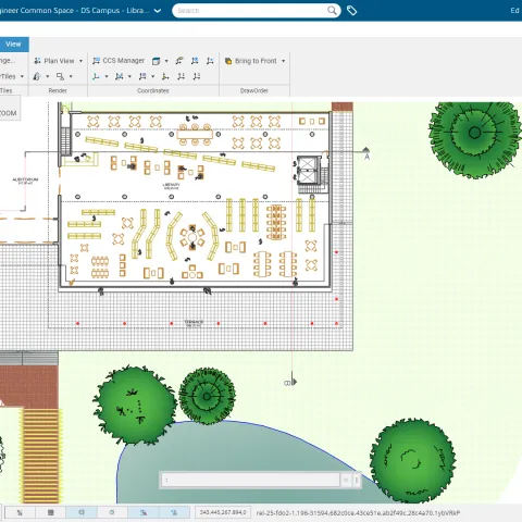 Screenshot of xDraftSight interface showing 2D DWG drafting tools within the cloud-based 3DEXPERIENCE platform.