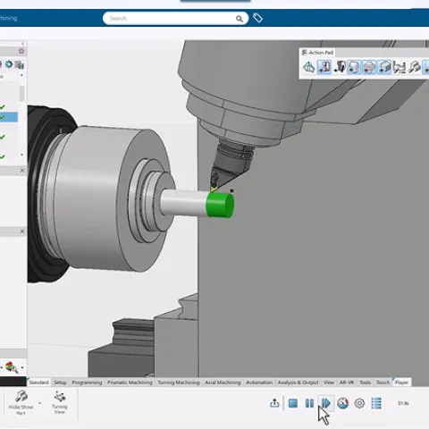 DELMIA Turning interface showing advanced NC programming and simulation tools on the 3DEXPERIENCE platform.