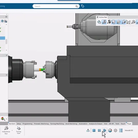 DELMIA Turning interface showing advanced NC programming and simulation tools on the 3DEXPERIENCE platform.