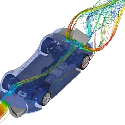 Aerodynamic simulation of a remote-controlled vehicle using the 3DEXPERIENCE platform for vehicle innovation design.