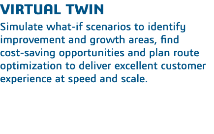 virtual twin Simulate what-if scenarios to identify improvement and growth areas, find cost-saving opportunities and    