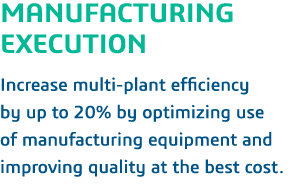 MANUFACTURING EXECUTION  Increase multi-plant efficiency by up to 20% by optimizing use of manufacturing equipment an   
