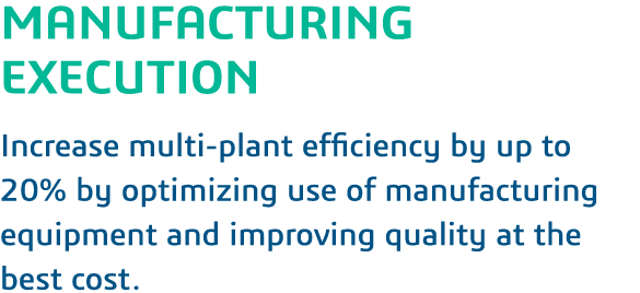 MANUFACTURING EXECUTION  Increase multi-plant efficiency by up to 20% by optimizing use of manufacturing equipment an   