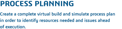 Process Planning  Create a complete virtual build and simulate process plan in order to identify resources needed and   