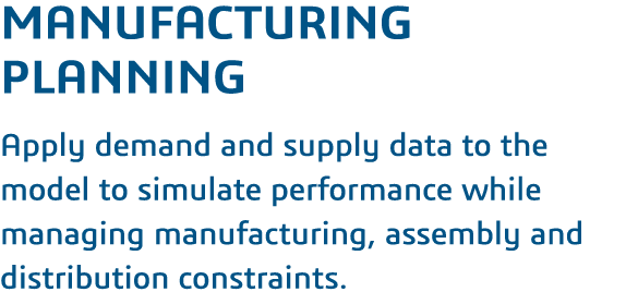 Manufacturing Planning Apply demand and supply data to the model to simulate performance while managing manufacturing   