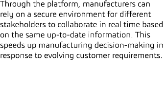 Through the platform, manufacturers can rely on a secure environment for different stakeholders to collaborate in rea   