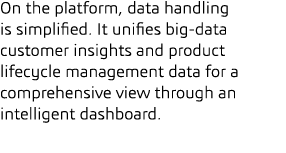 On the platform, data handling is simplified  It unifies big-data customer insights and product lifecycle management    